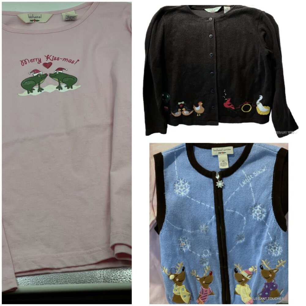 Bechamel Petite Womens Christmas Sweater Cardigan Vest PS Pink Knit Top BUNDLE
